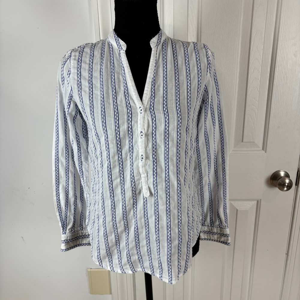 Workshop Republic Clothing Blue White Striped Cotton Gauze‎ Blouse Petite Sz SP